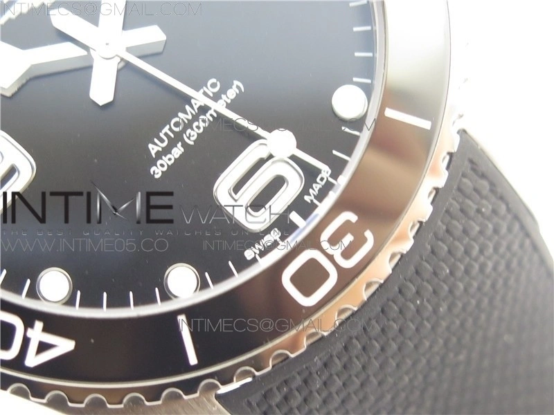 Conquest L3.840.4.56.6 Real Ceramic Bezel SS ZF 1:1 Best Edition Black dial On Rubber Strap A2824